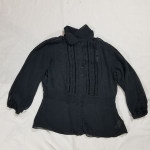 Tapemeasure Black Sheer Silk Top Blouse